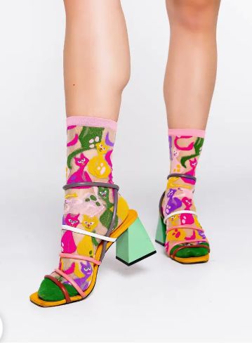 Sock Candy Dopamine Cats Sheer Crew Sock