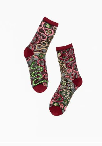 Sock Candy Serpentine Floral Black Sheer Crew Sock