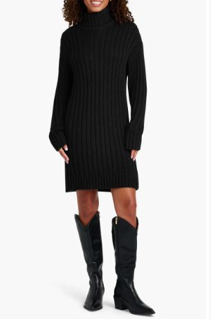 Splendid Felicity Turtleneck Long Sleeve Mini Sweater Dress- Black