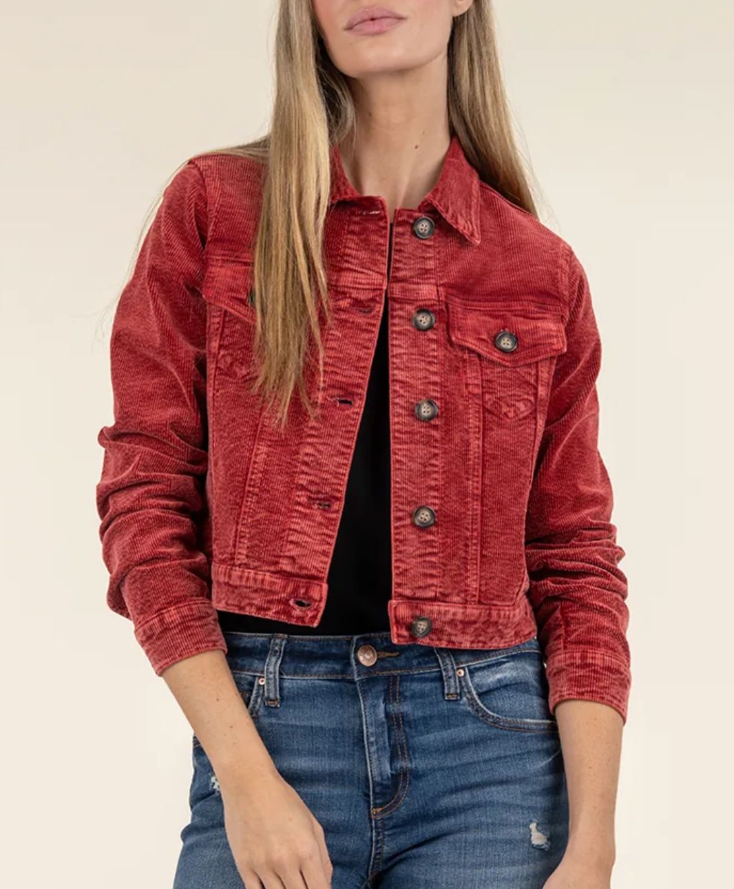 KUT from the Kloth Julie Corduroy Crop Jacket (Red)