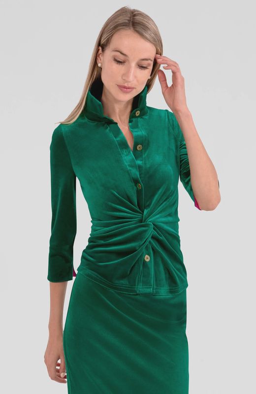 Gretchen Scott Twist &amp; Shout Top -Green Silky Velvet