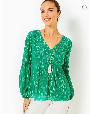 Lilly Pulitzer Cleme Long Sleeve Top Fiddle Leaf Green