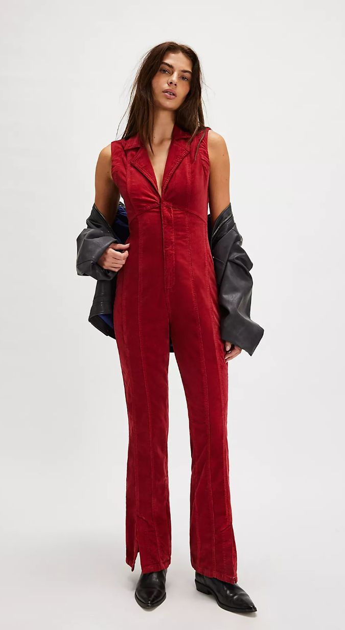 Free People CRVY Ring The Alarm Corduroy One-Piece (Haute Red)