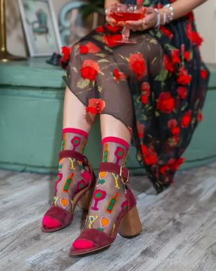 Sock Candy Cocktail Hour Black Sheer Crew Sock