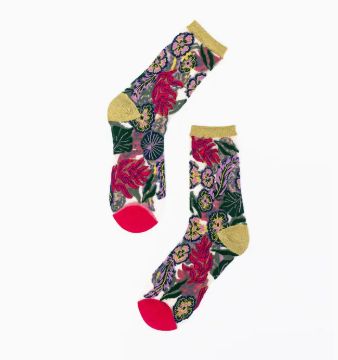 Sock Candy Festive Floral Sheer Crew Sock