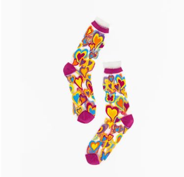 Sock Candy Y2K Hearts Ruffle Sheer Crew Sock