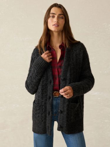 Faherty Frost Basketweave Cardigan- charcoal