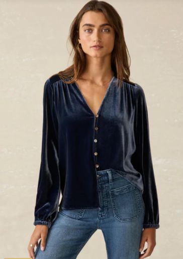Faherty Stretch Silk Velvet Rowan Top