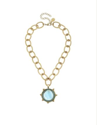 Susan Shaw Venetian Glass Coin Necklace Aqua