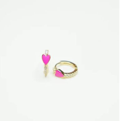 Pink Heart Huggie Earrings