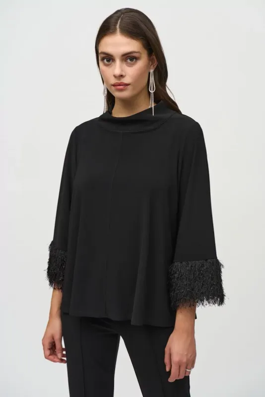 Joseph Ribkoff Silky Knit Trapeze Top with Novelty Cuffs (Black)