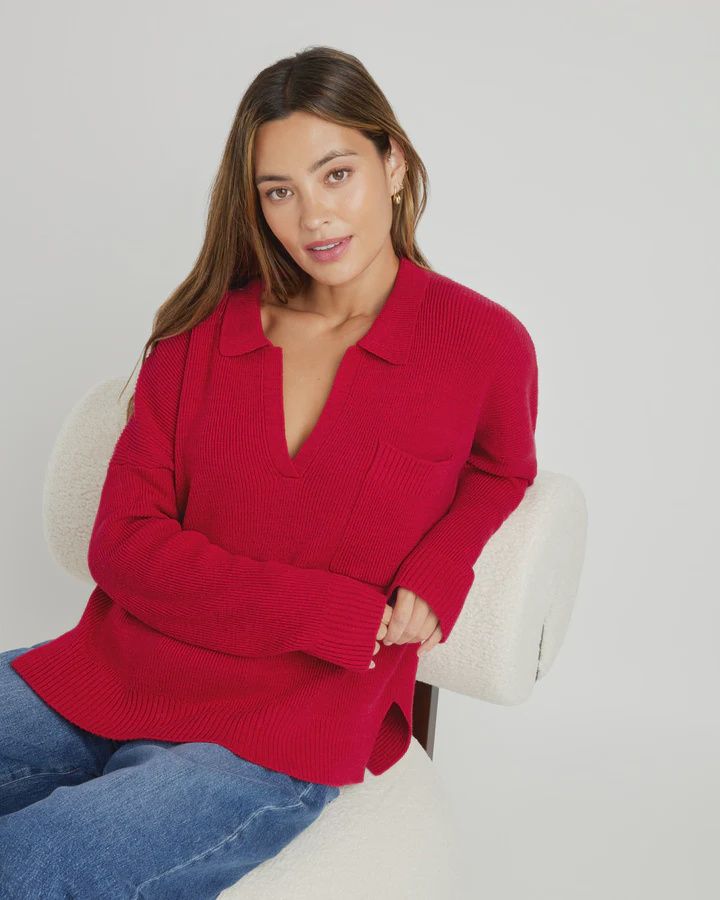 Splendid Kristen Polo Sweater Ruby