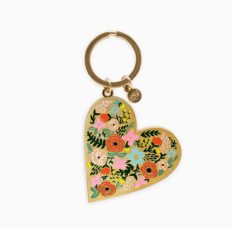 Floral Heart Enameled Keychain