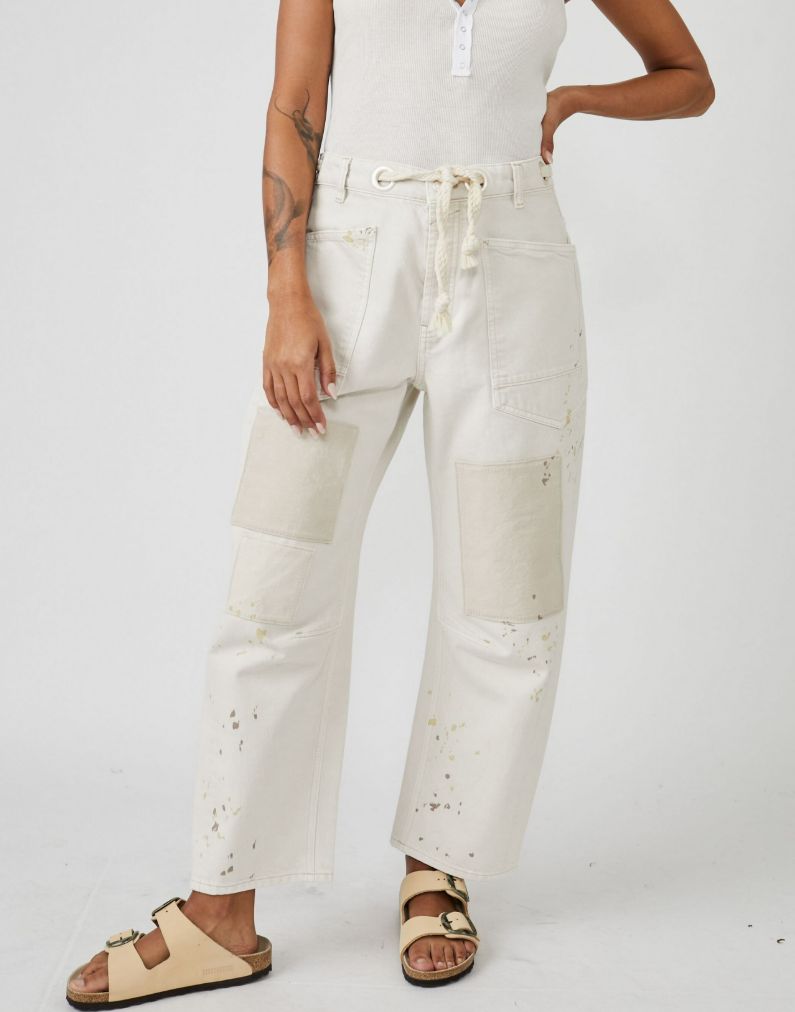 Free People We The Free Moxie Pull-On Barrel Jeans White