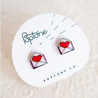 Valentine Heart Love Letter Airmail Envelope Earrings