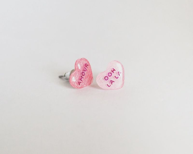 French Valentine Candy Heart Earrings: Amore + Ooh La La