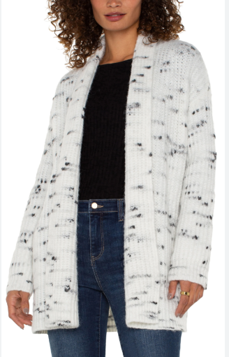 Liverpool Open Front Coatigan Sweater- Porcelain with black flek