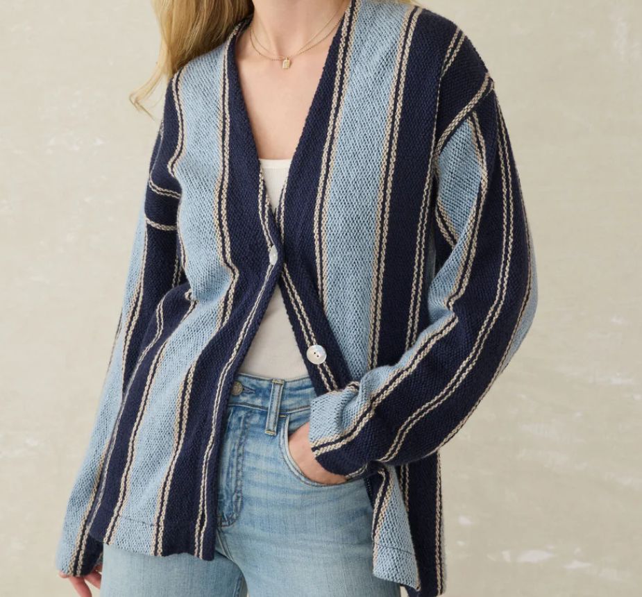 Faherty Brand Dockside Cardigan Linen Tide Stripe