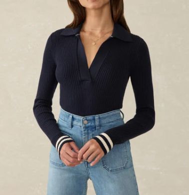 Faherty Brand Shiloh Sweater Polo Navy Retro Stripe