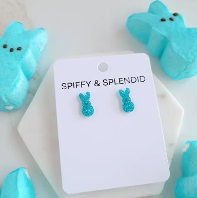 Glitter Bunny Studs - Blue