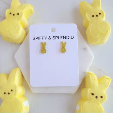 Glitter Bunny Studs - Yellow
