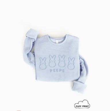 Peeps Tonal Puff Print Graphic Sweatshirt Light Blue