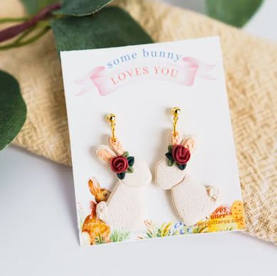 Bunny Rose Clay Earrings