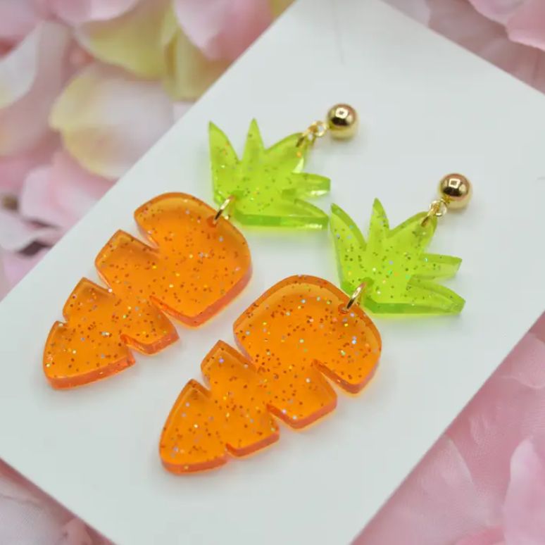 Glitter Carrot Easter Spring Acrylic Earrings