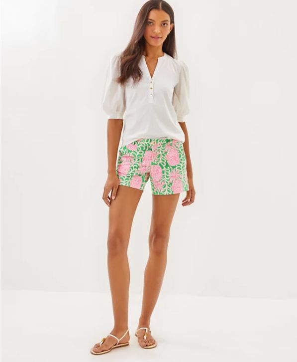 Lilly Pulitzer 5&quot; Callahan Knit Short Fauna Green Party Like A Pineapple