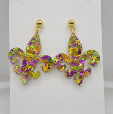 Mardi Gras Fleur De Lis Acrylic Earrings