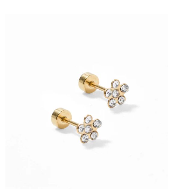 Linny Co Screwback Stud Earrings - Lyla Flower Clear