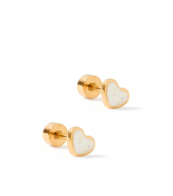 Linny Co Screwback Stud Earrings - Nora Heart White