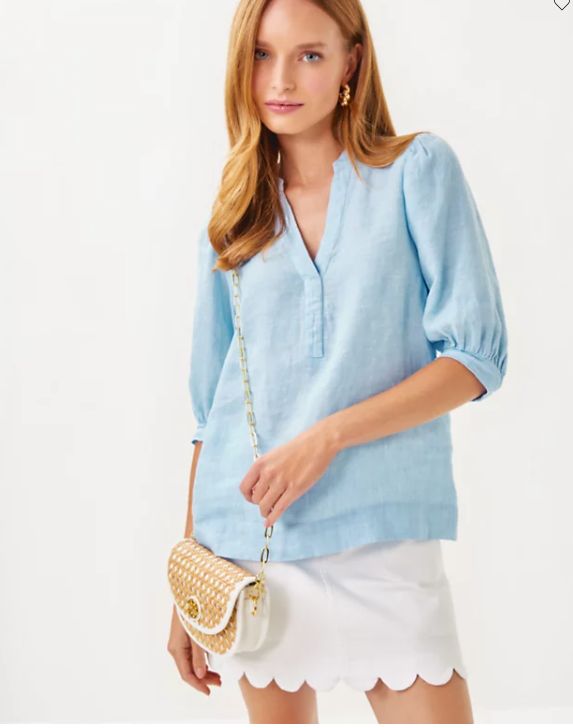 Lilly Pulitzer Mialeigh Linen Top Blue Peri