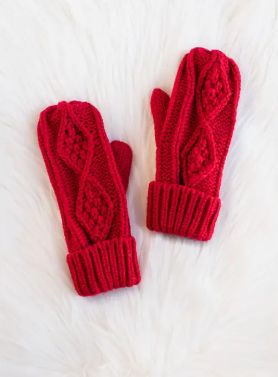 Red Cable Knit Mittens