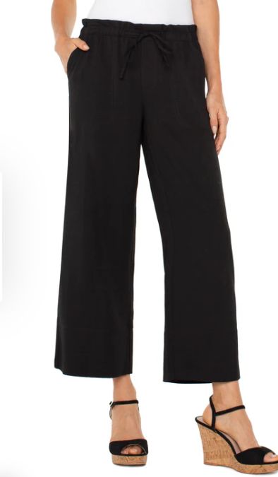 Liverpool Pull-on Tie Waist Wide Leg Ankle Black