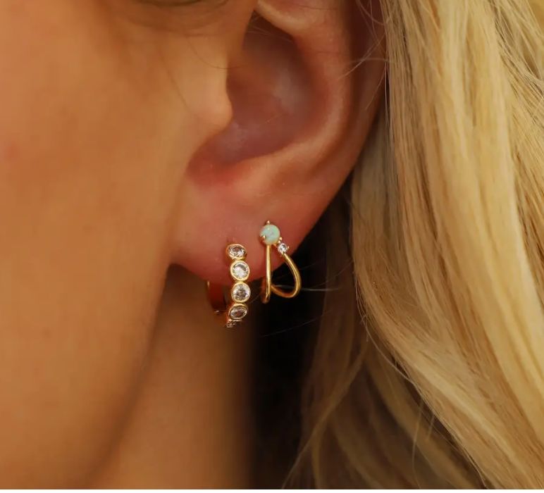Katie Waltman Cyrus Opal Stud Hoops Gold