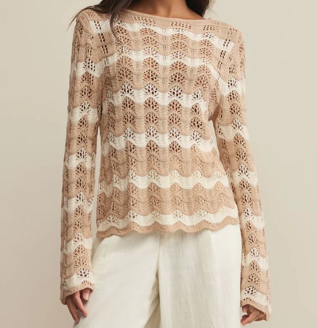 Z Supply Azura Stripe Crochet Sweater Panna Cotta