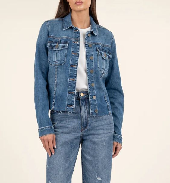 KUT from the Kloth Kara Raw Hem Denim Jacket Dearly w/Med
