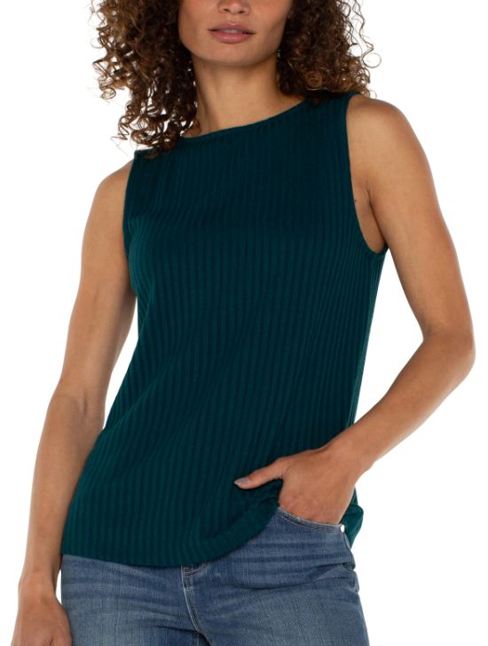 Liverpool Sleeveless Boat Neck Rib Knit Top Dark Forest