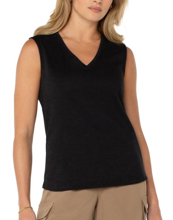 Liverpool Sleeveless V-neck Knit Top Black