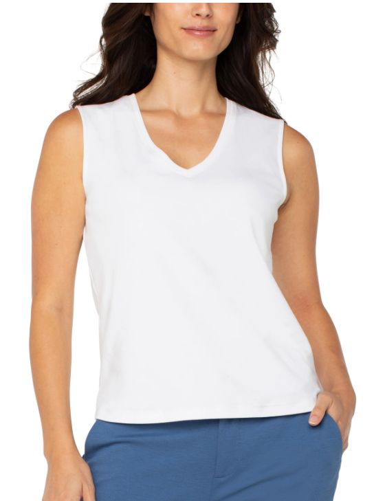 Liverpool Sleeveless V-neck Knit Top White