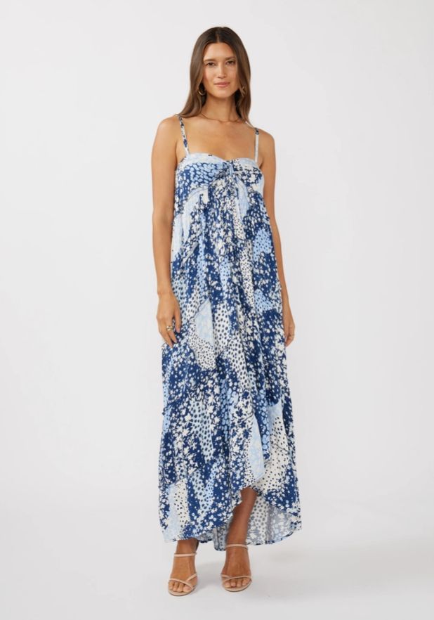 Lovestitch Floral Tiered Spaghetti Strap Maxi Dress Navy