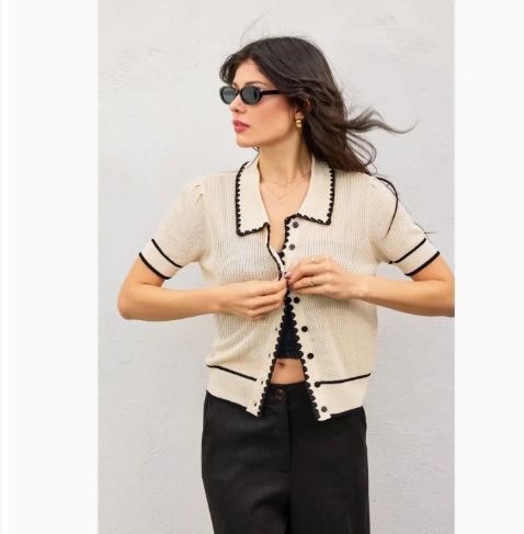 Bay Breeze Contrast Trim Open Knit Top