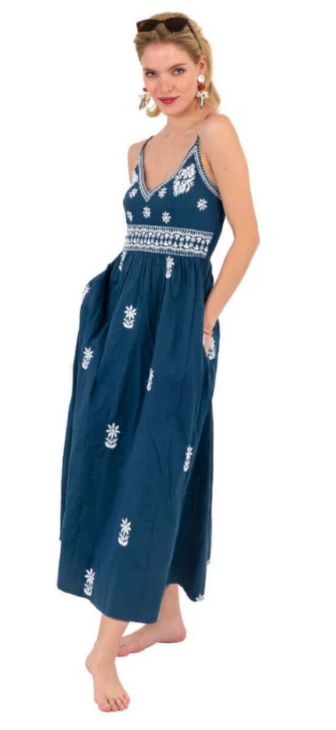 Gretchen Scott Embroidered Fiesta Time Maxi – Navy/White