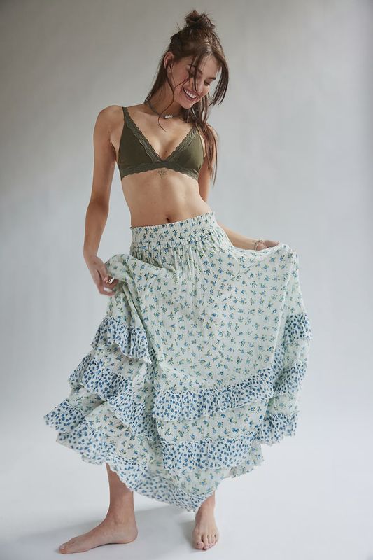 Free People Brynn Printed Maxi Skirt-Ivory Combo Ditsy