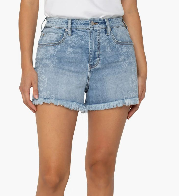 Liverpool Christine A-Line Fray Denim Shorts- Paisley Laser
