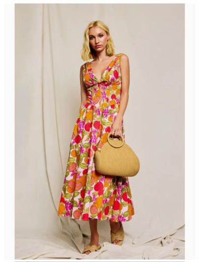 Sangria Sunset Shirred Midi Dress