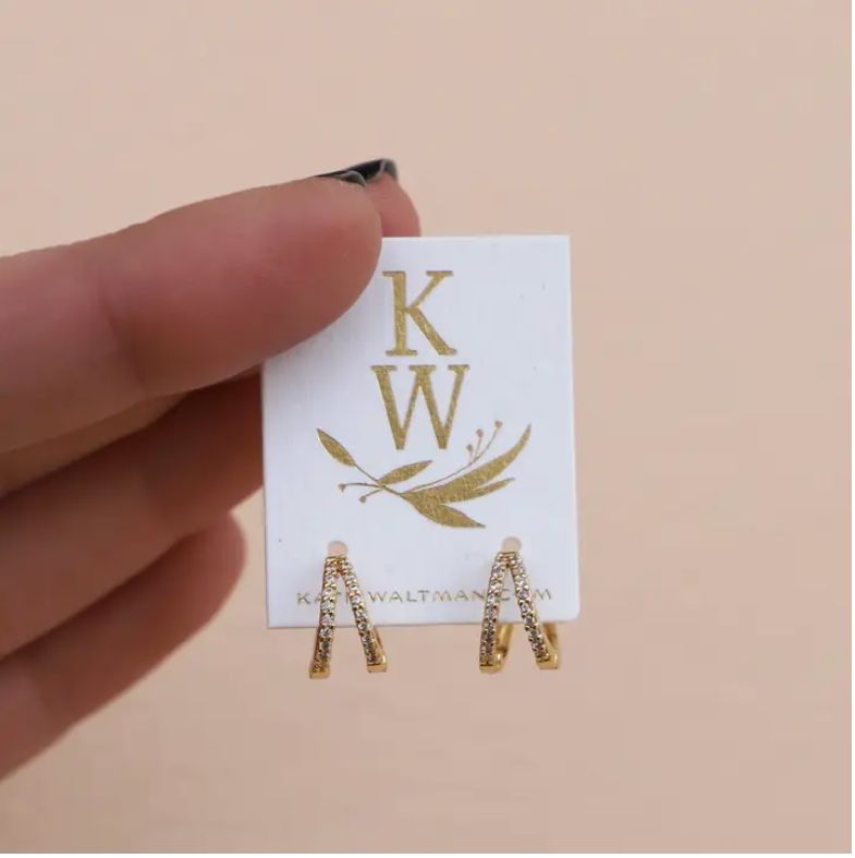 Katie Waltman Double CZ Huggie Hoops Gold