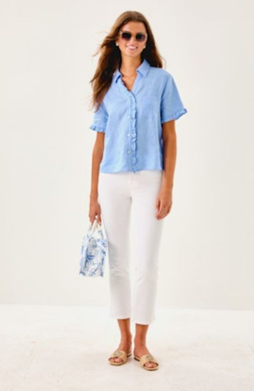 Lilly Pulitzer Carden Ruffle Top (Jacaranda Blue)