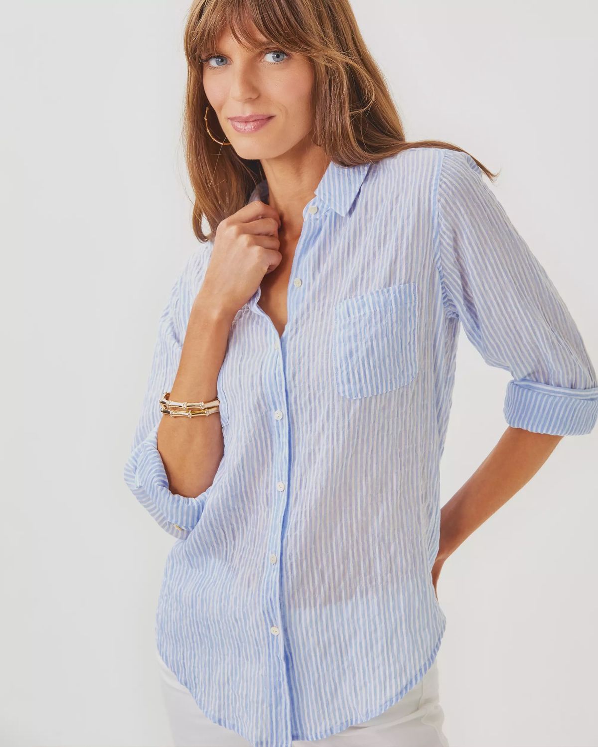 Lilly Pulitzer Sea View Button Down (Jacaranda Blue Oxford Stripe)